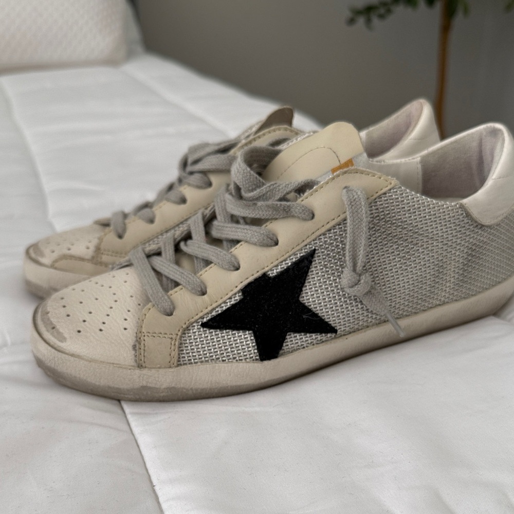 Golden Goose Cream Sneakers with Black Accents